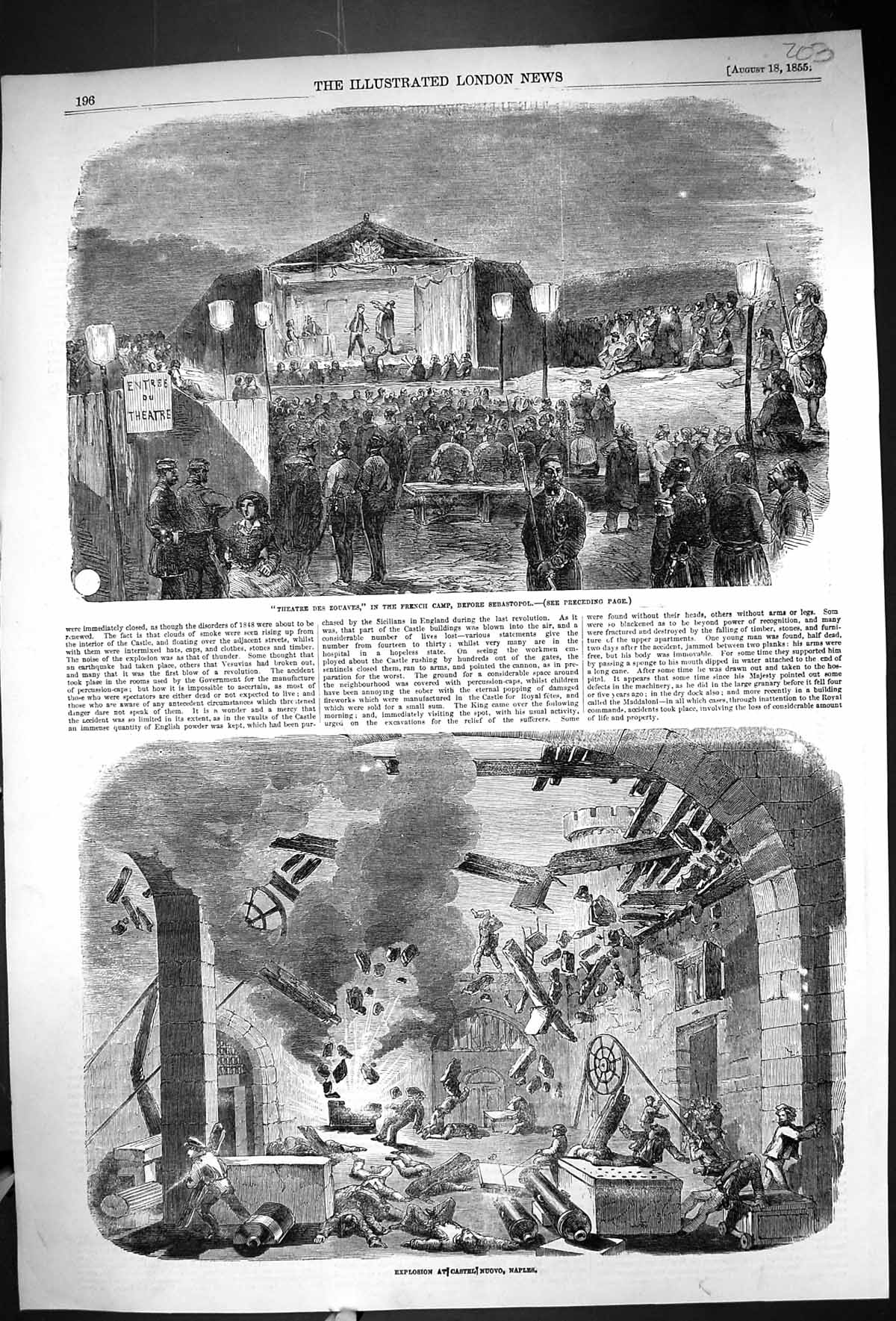 Old 1855 Theatre Zouaves French Camp Sebastopol War Castel Nuovo Na2 Victorian