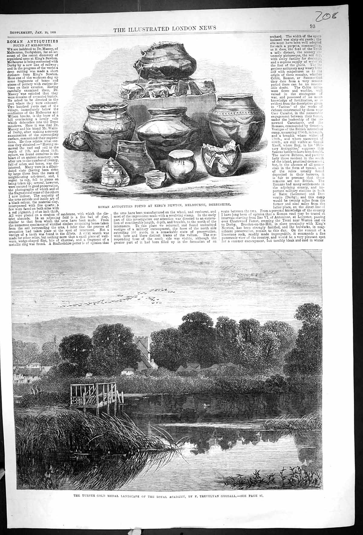 Antique Print 1868 Roman Antiquities King'S Newton Turner GMedal Landscape