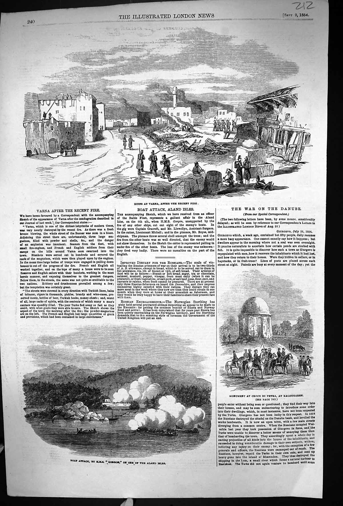 Old 1854 Ruins Varna Boat Attack Ship Gorgon Aland Monument Petra Bel 19th
