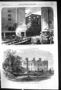 Old Print 1866 Fire Katherine Docks Crewe Hall Cheshire GCross Chain Bu 19th
