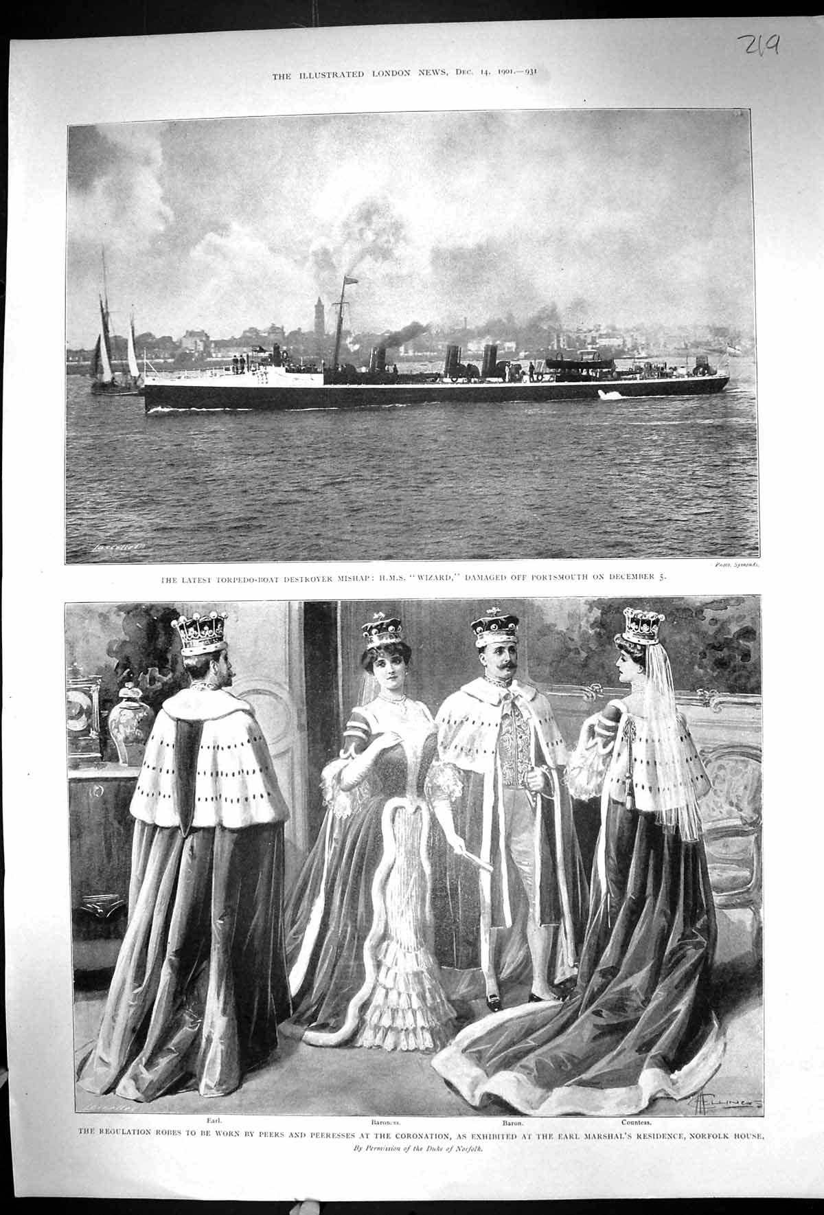Old 1901 Torpedo Boat Ship Wizard Portsmouth Coronation Earl MarshalVictorian