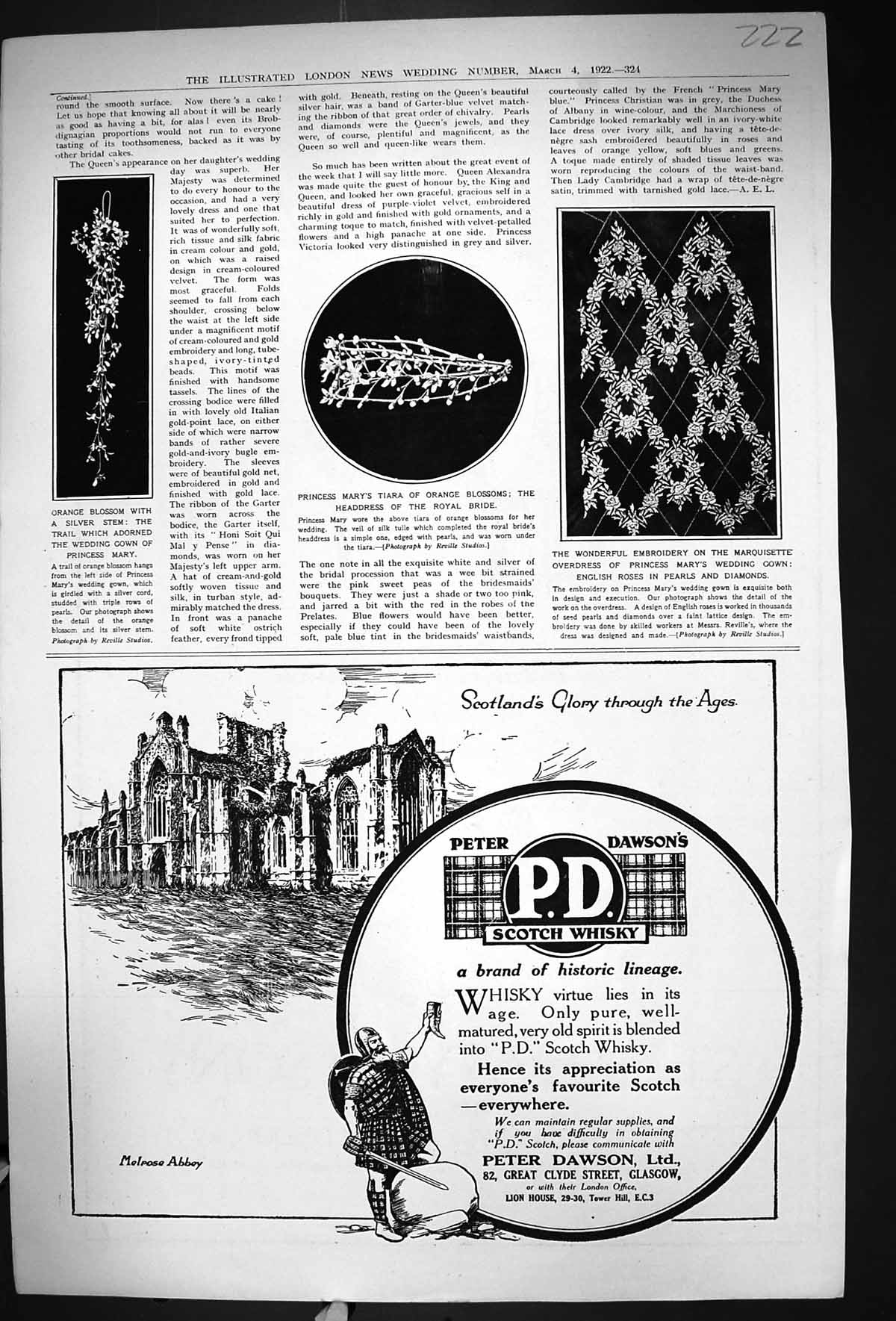 Antique Print 1922 Peter Dawson Whisky Princess Mary Wedding Mcvitie Price