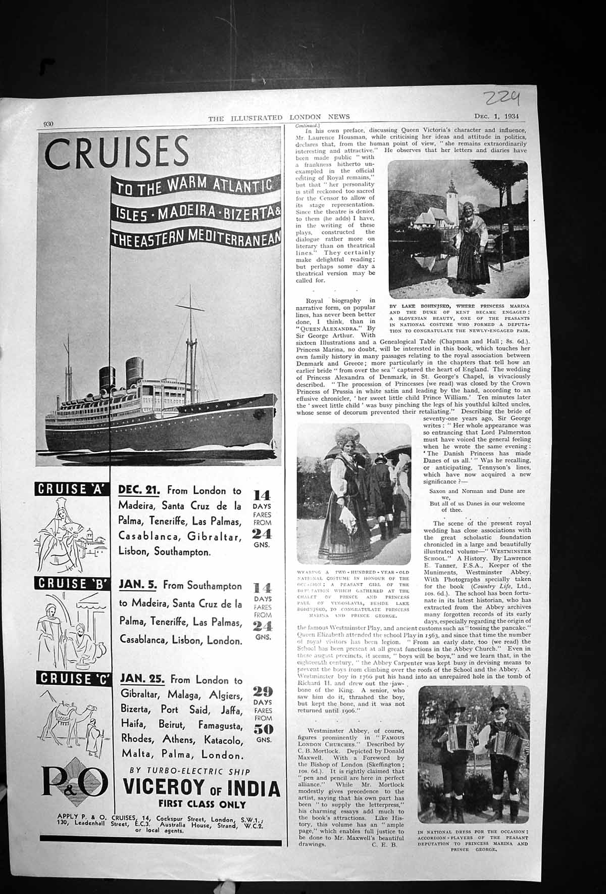 Old 1934 Lake Bohinjsko Yugoslavia Accordion Players P & O Cruises Yo 20th