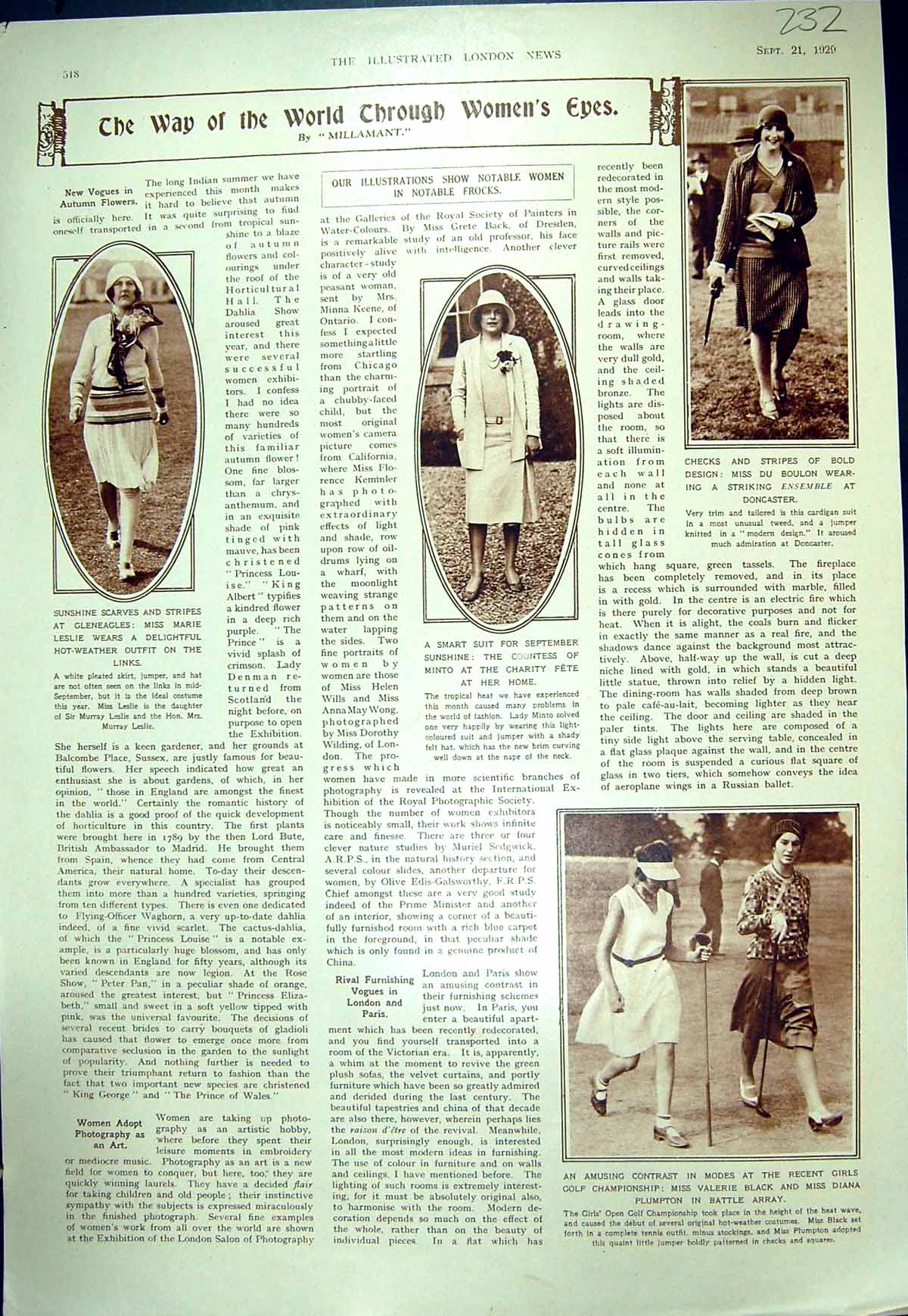 Old 1929 Marie Leslie Countess Minto Boulon Golf Black Plumpton Dewar 20th