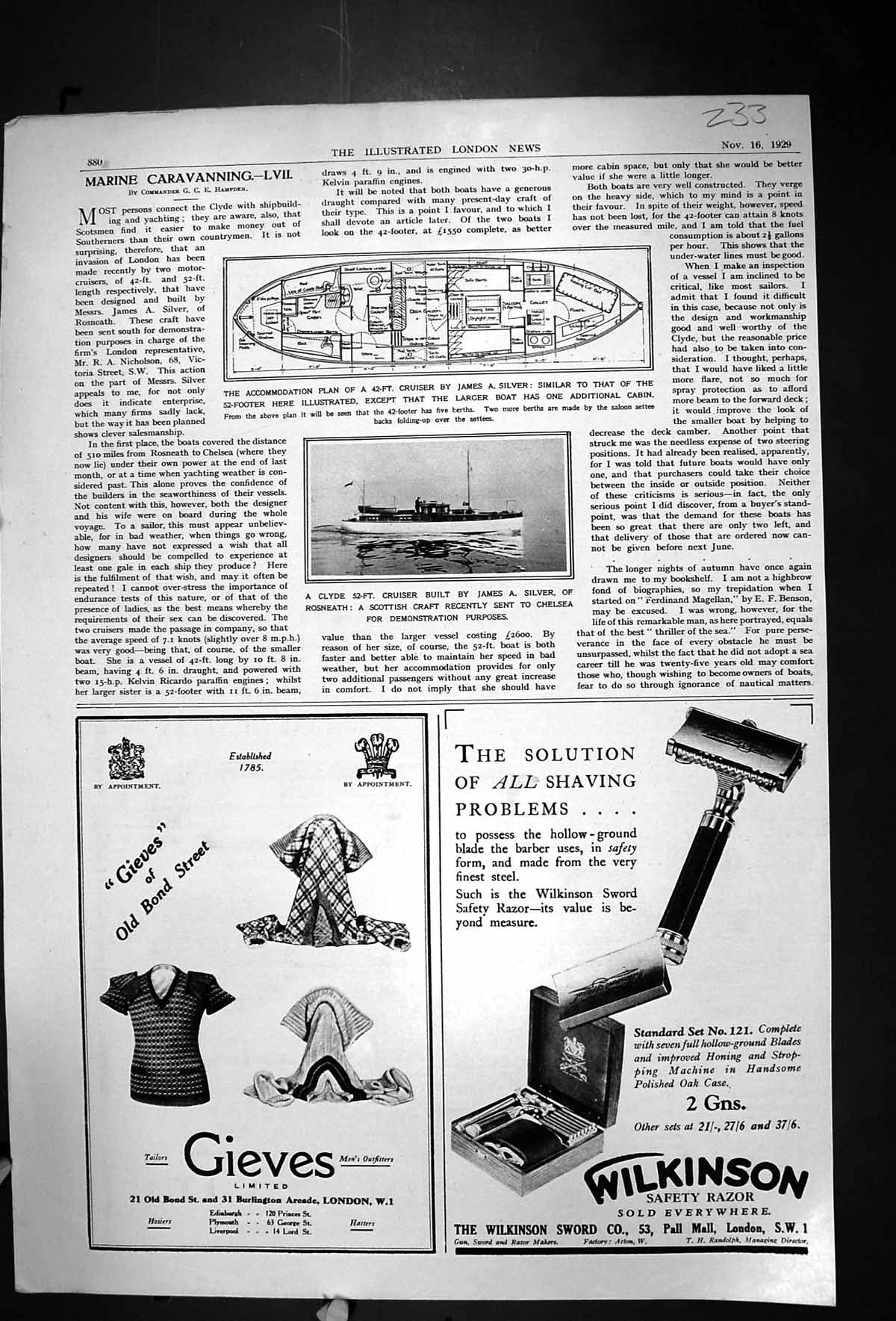 Old 1929 Clyde Cruiser James Silver Gieves Wilkinson Razor Buchanans 20th