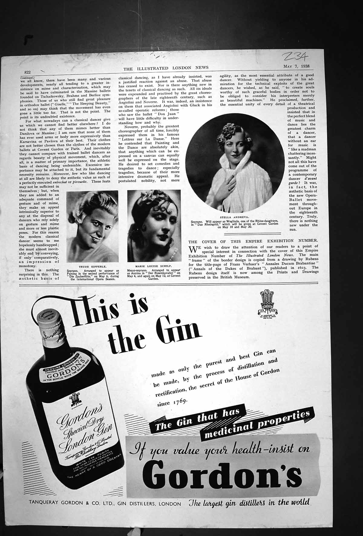 Old 1938 Trude Eipperle Marie Louise Schip Stella Andreva Gordons Gin 20th