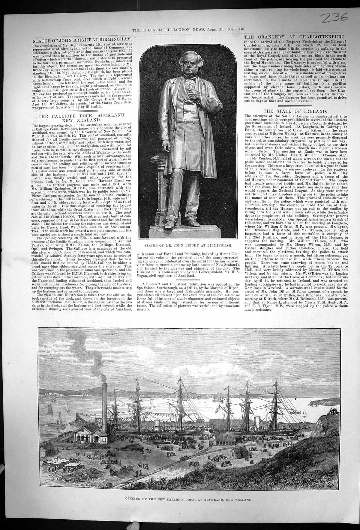 Old 1888 Statue John Bright Birmingham Calliope Dock Auckland Golf Cu 19th
