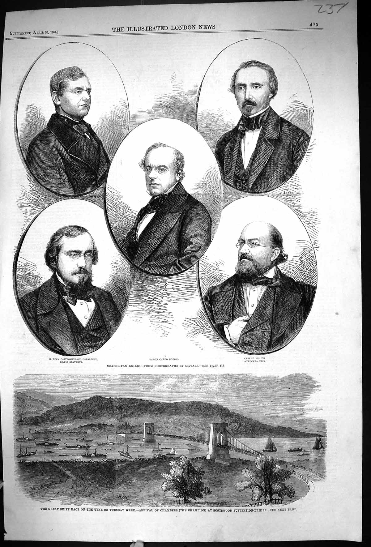 Old 1859 Neapolitan Caballeno Baron Poerio Pica Spaventa Skiff Chambe 19th