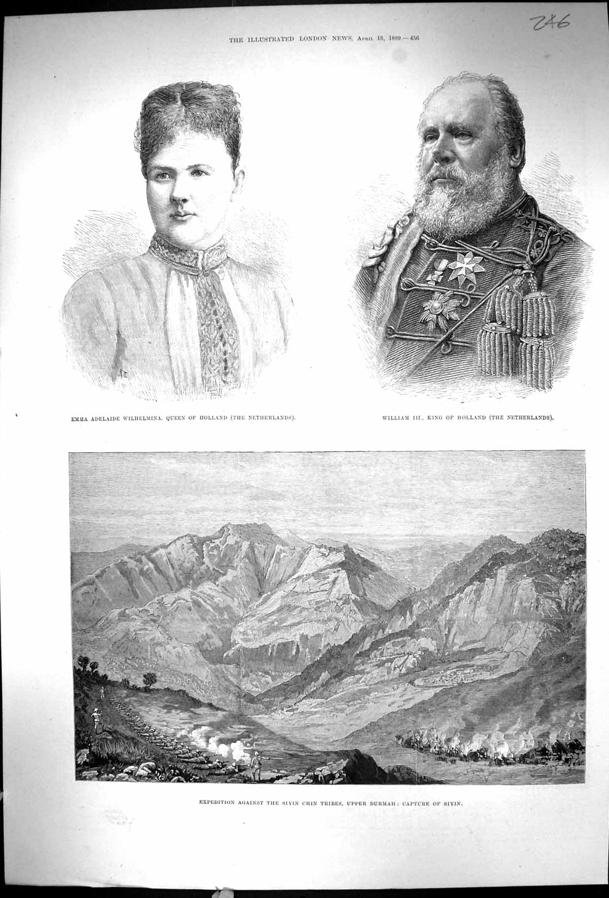 Old 1889 Emma Wilhelmina Queen Holland William Siyin Chin Tribes Burm 19th