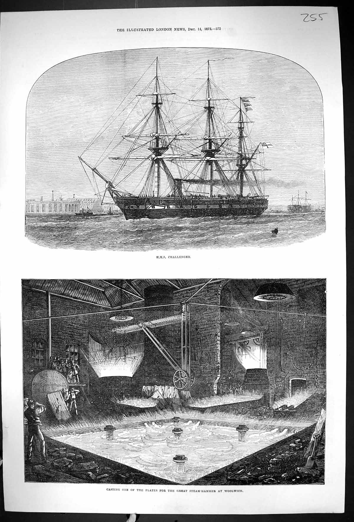 Old 1872 War Ship H.M.S. Challenger Casting Plates Steam-Hammer Woolw 19th