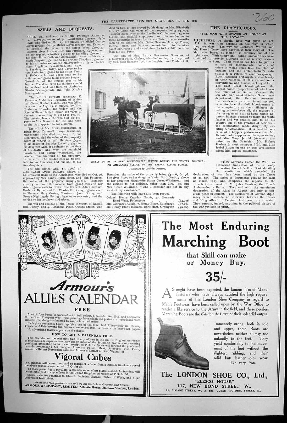 Old 1914 Ambulance Sledge French Alpine Forces Armour Calendar Scotch 20th