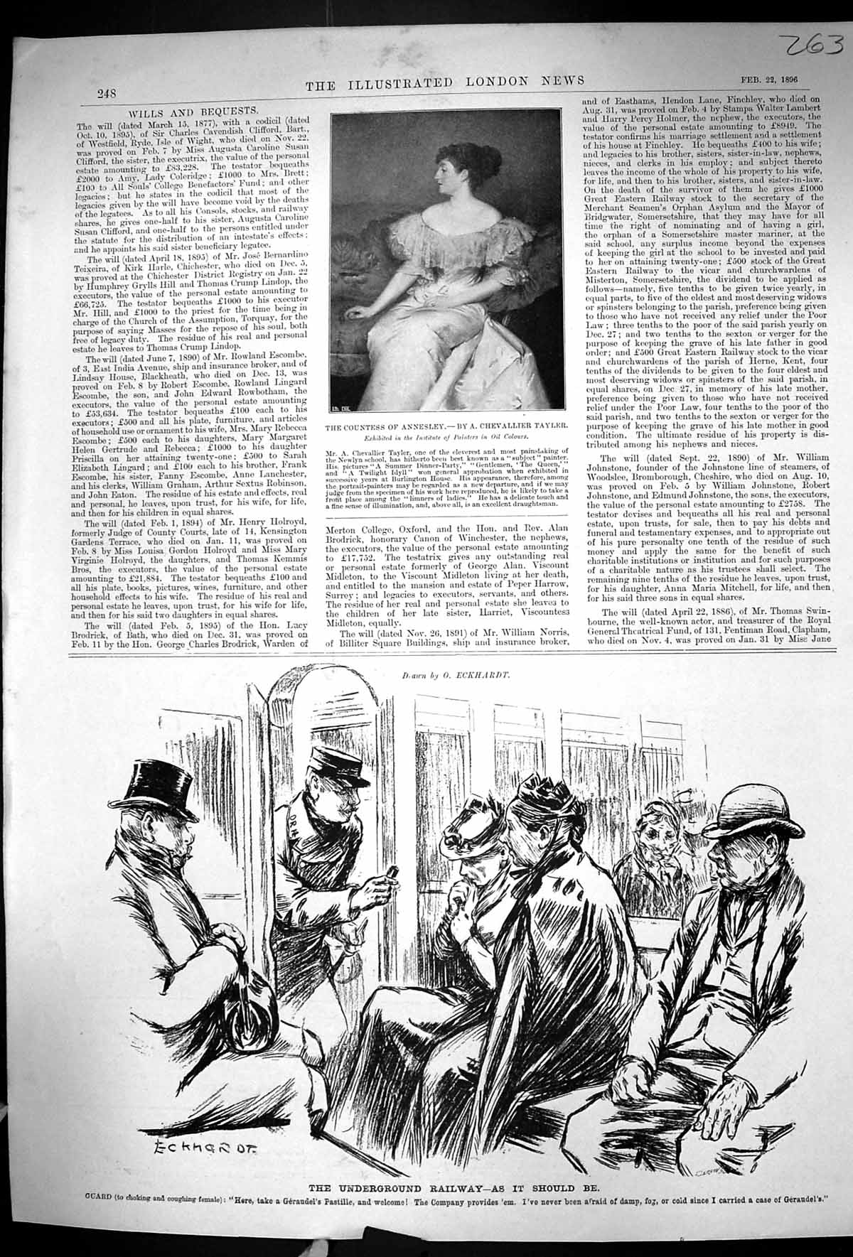 Antique Old Print 1896 Countess Annesley Undeground Railway Cadbury'S Cocoa