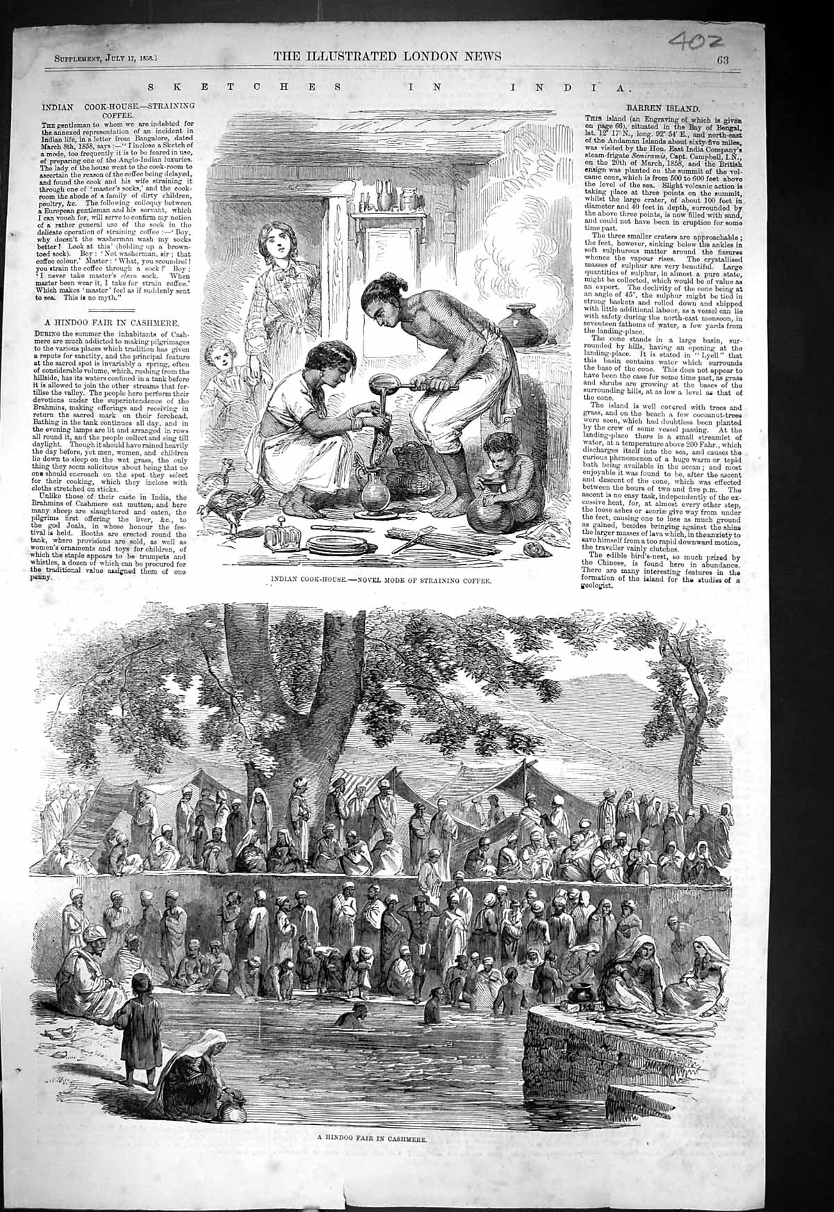 Old 1858 India Cook House Coffee Hindoo Fair Cashmere Asylum Children Victorian