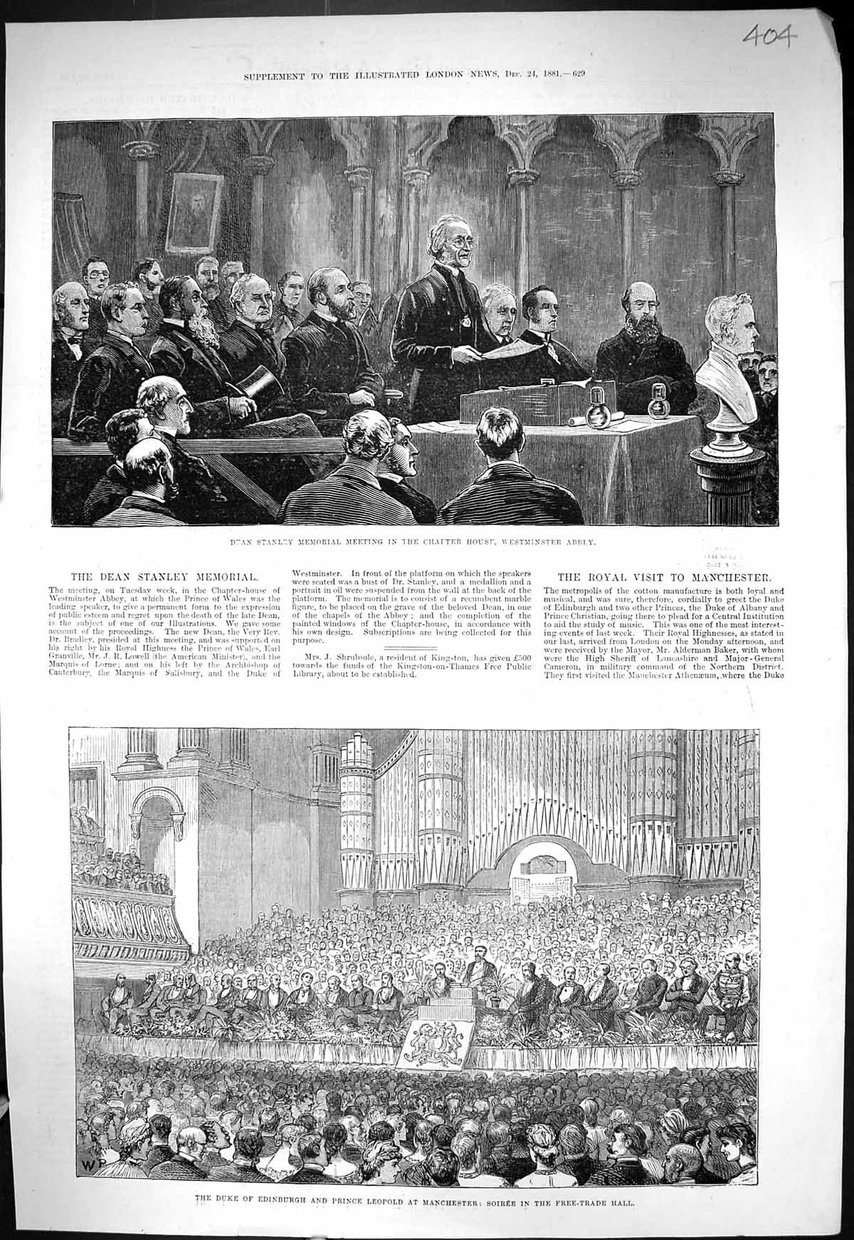 Antique Print 1881 Dean Stanley Memorial Westminster Duke Edinburgh LeopFre