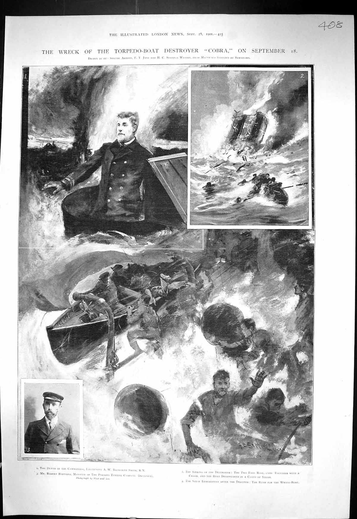 Old 1901 Ship Wreck Torpedo Destroyer Cobra Smith Barnard Baines Marc Victorian