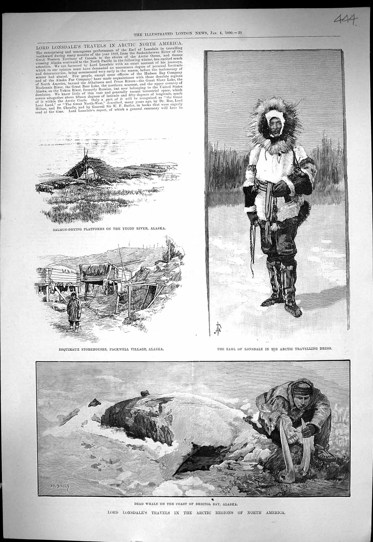 Old 1890 Earl Lonsdale Arctic Yucon River Alaska Dead Whale Esquimaux Victorian