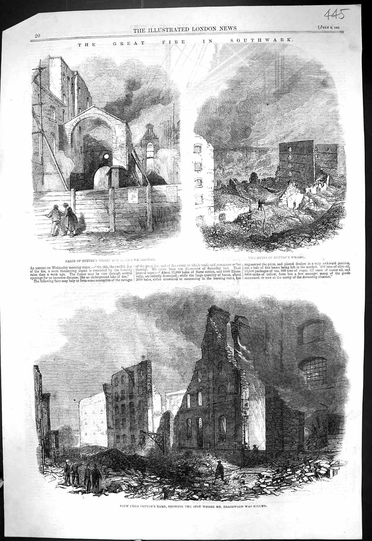Old 1861 Fire Southwark Cotton Wharf Braidwood Plan River Thames Olav Victorian