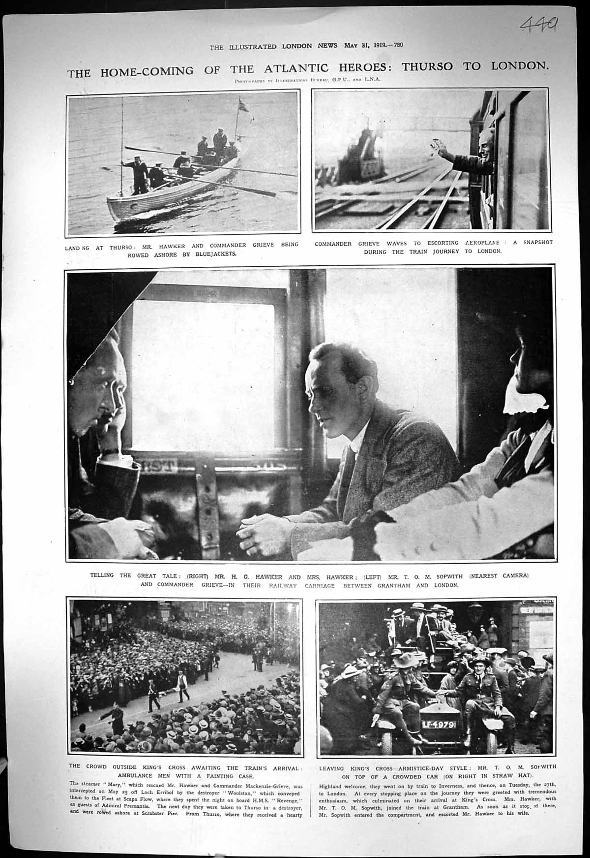Old 1919 Hawker Sopwith Grieve London Railway Mary Ship Life-Boat Blu 20th