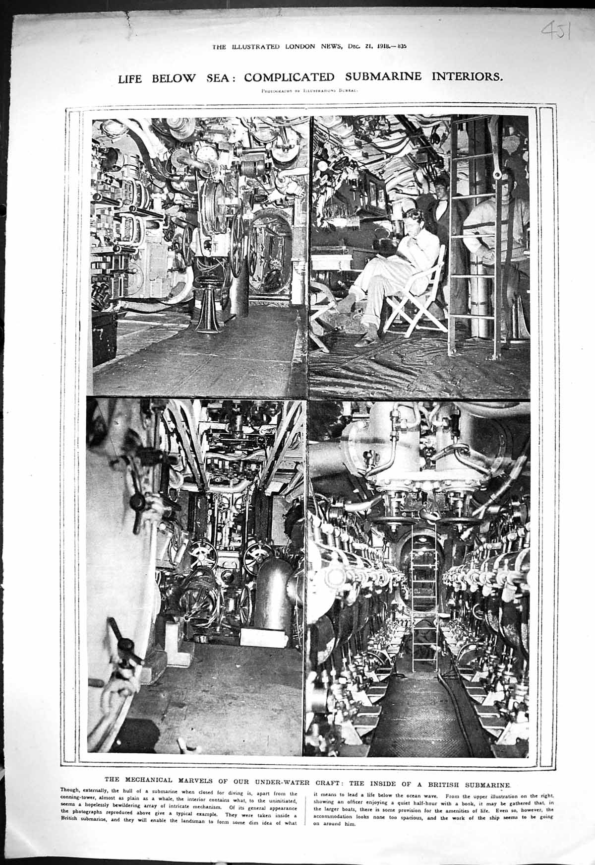 Old 1918 Interior British Submarine War Artillery R.F.A. German Army 20th