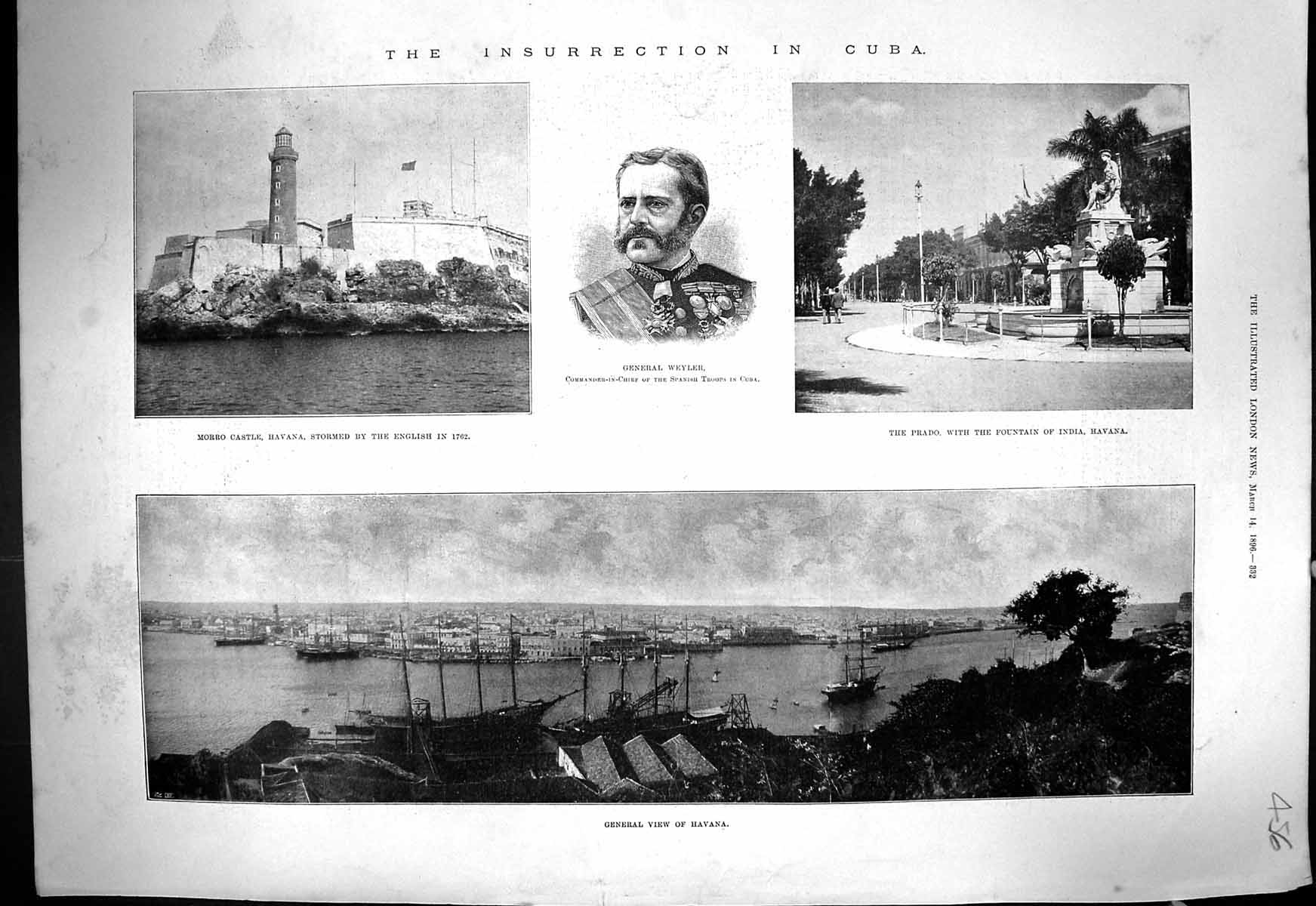 Old 1896 Cuba General Weyler Morro Castle Havana Prado Fountain Map A Victorian