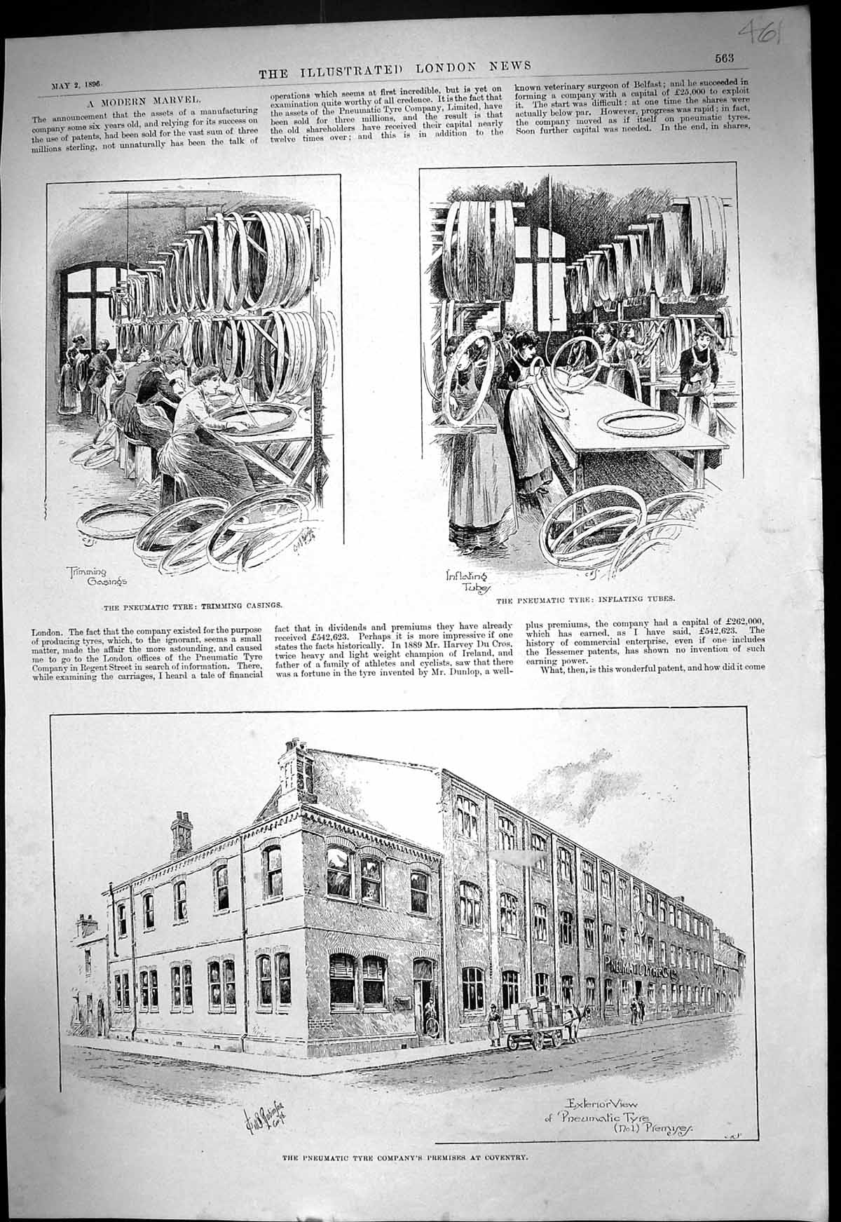 Old 1896 Pneumatic Tyre Company Works Coventry Wheel Shop Inflating T Victorian