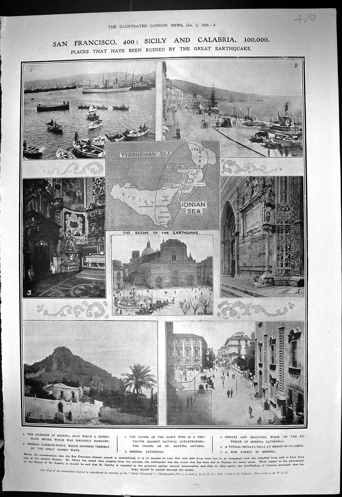 Old 1909 San Francisco Sicily Earthquake Calabria Catania Messina Mau 20th