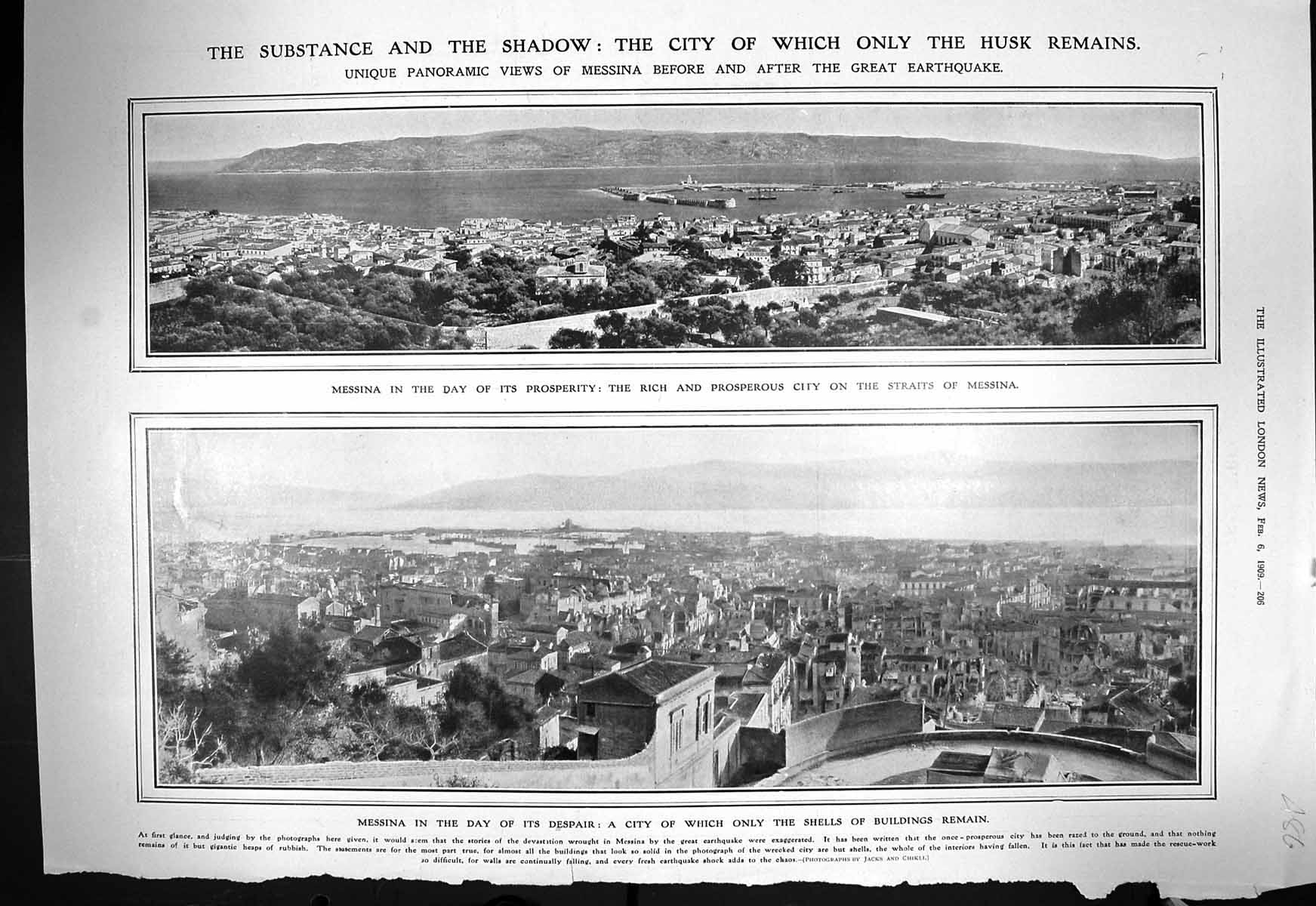 Old 1909 Panoramic View Messina Earthquake Sculpture Neptune Orion Ca 20th