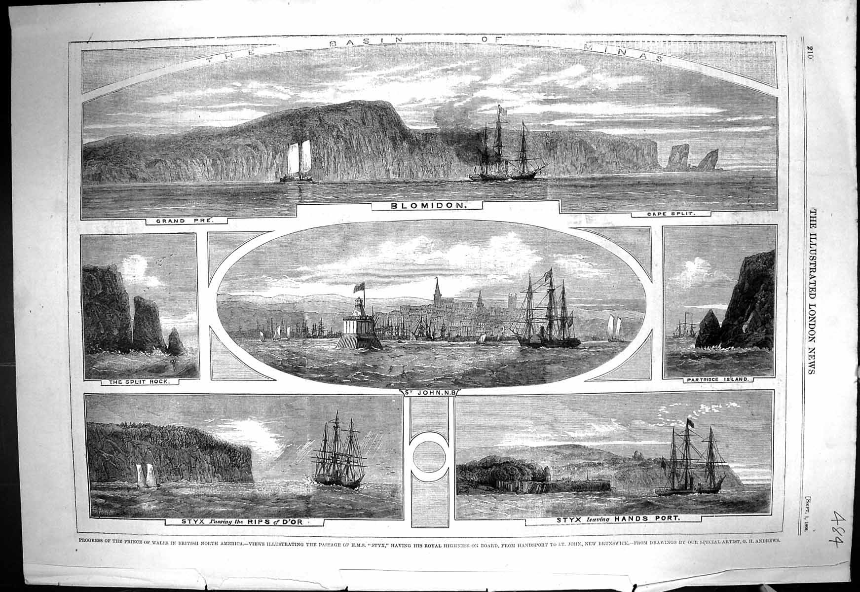 Old 1860 Ship Styx St. John Partridge Island Blomidon Cape Split Baro Victorian