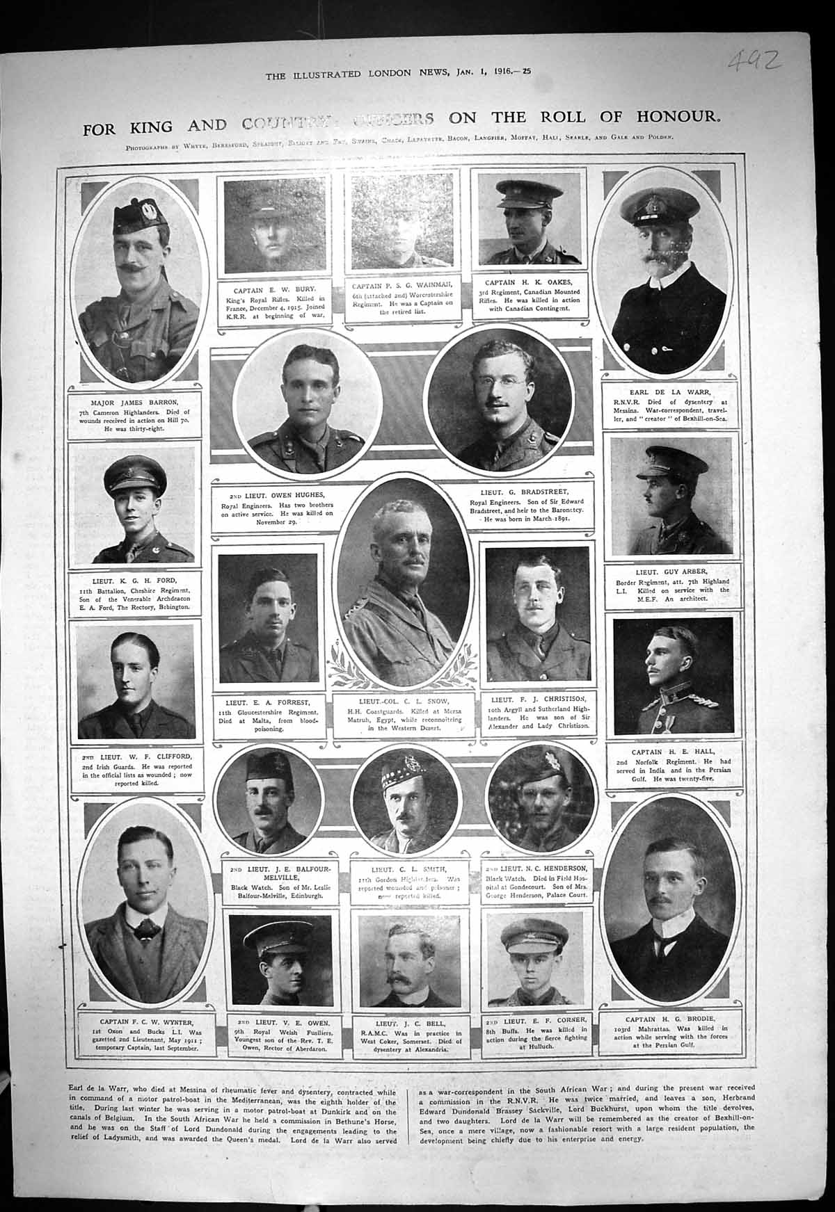 Old 1916 Roll Honour Hughes Bradstreet Snow Forrest Smith Japan Coron 20th