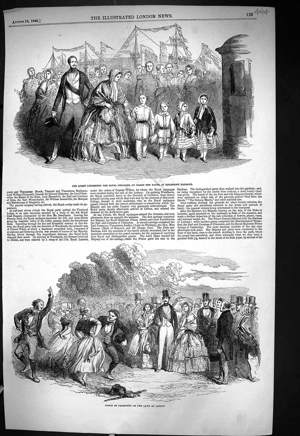 Old 1849 Queen Royal Children Yacht Kingstown Dance Peasantry Carton Victorian