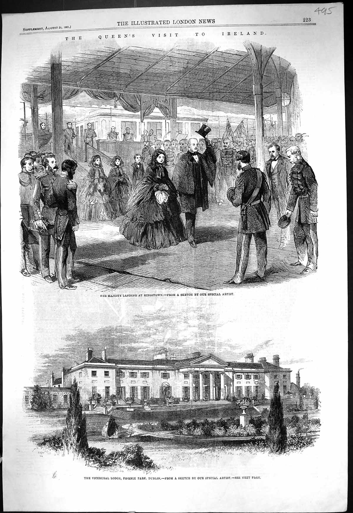 Old 1861 Queen Ireland Kingstown Lodge Phoenix Park Dublin Wellington Victorian