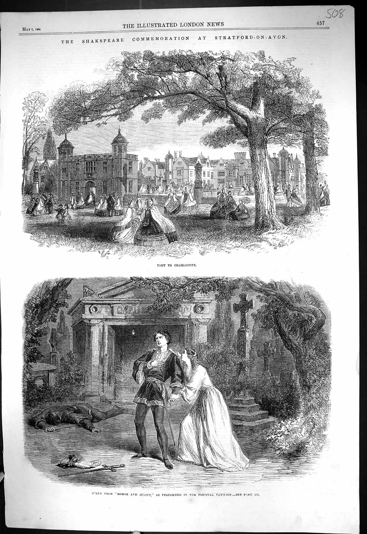 Old 1864 Shakspeare Stratford-On-Avon Charlecote Romeo Theatre Model Victorian