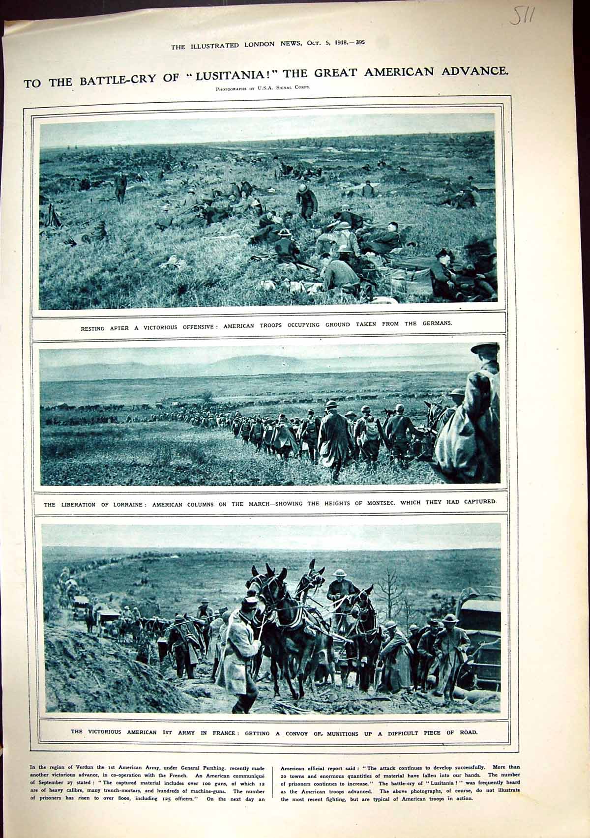 Old Print 1918 War Siers Lusitania Lorraine Montsec R.A.F. Cadets Boxing 20th