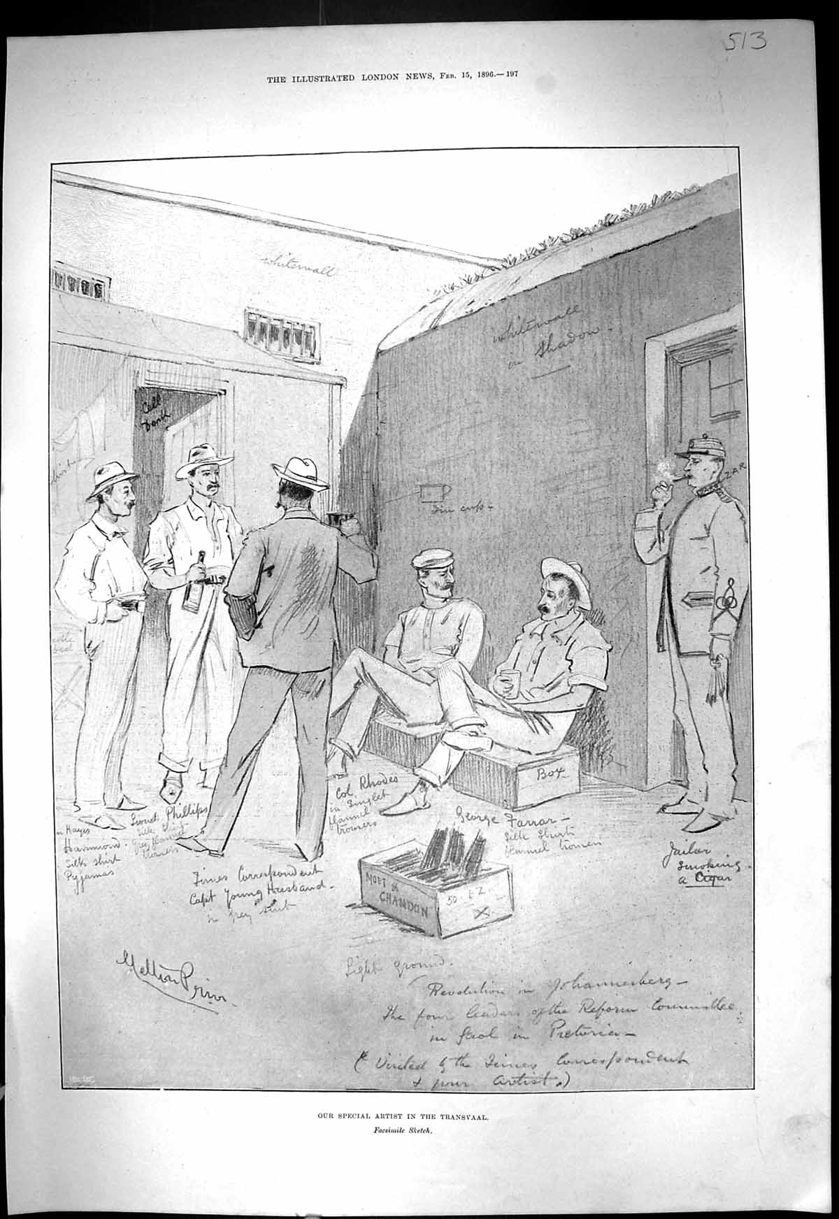 Antique Print 1896 Transvaal Rhodes Phillips Moet Chandon Ferguson ReinhHil