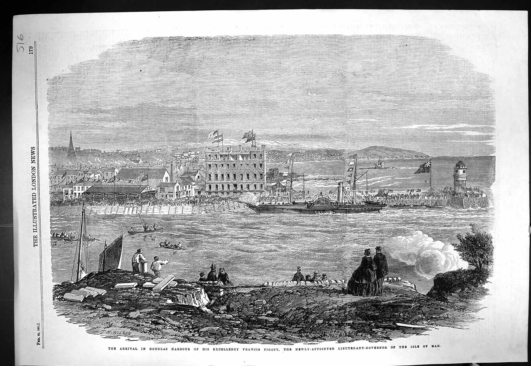 Antique Print 1861 Douglas Harbour Francis Pigott Isle Man Kit'S Coty House