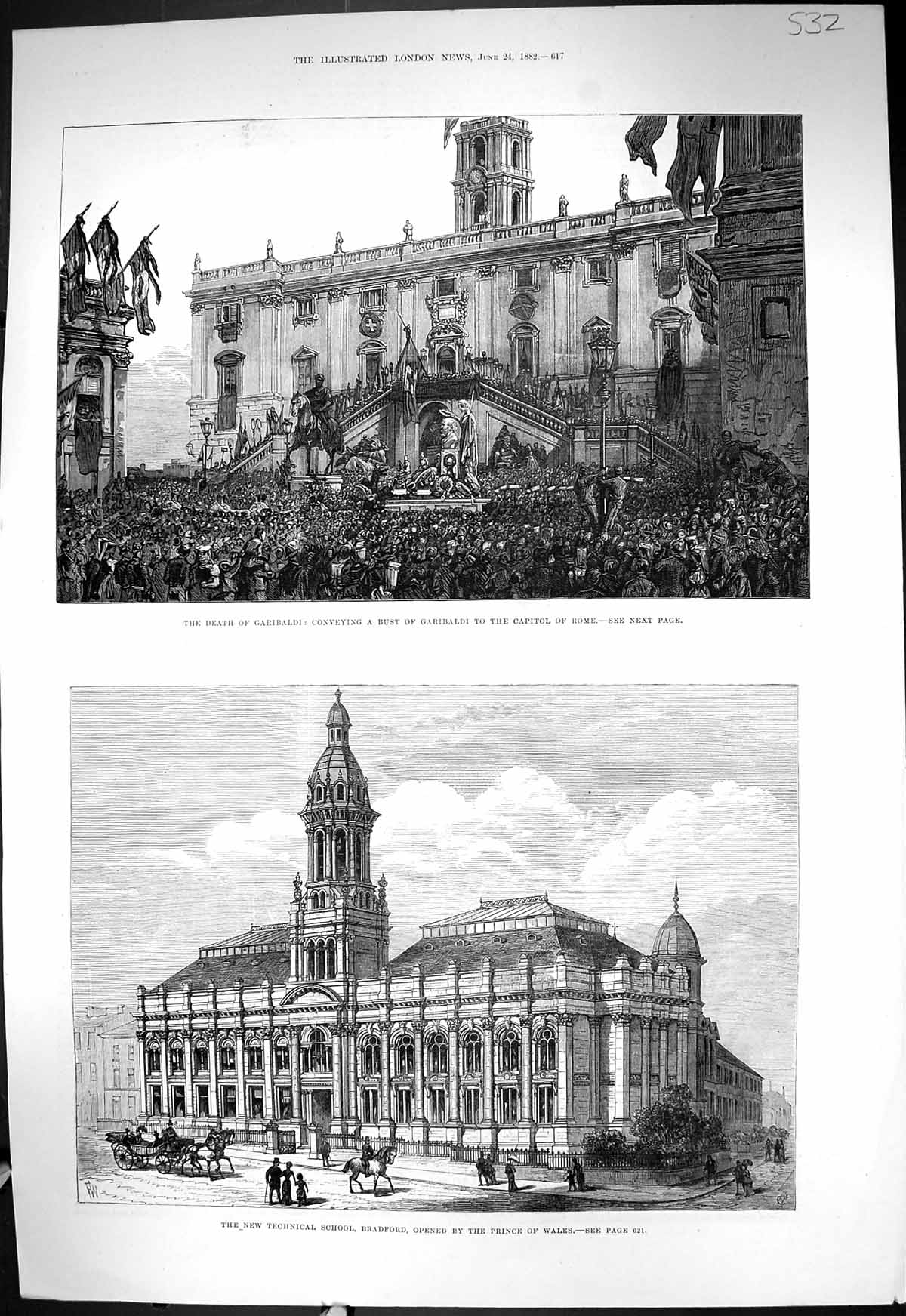 Old 1882 Death Garibaldi Capitol Rome Technical School Bradford Rydon Victorian
