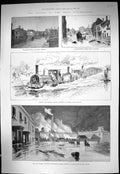 Old 1889 Pollard'S Works Taunton Floods Exeter Railway Bristol Denfer Victorian