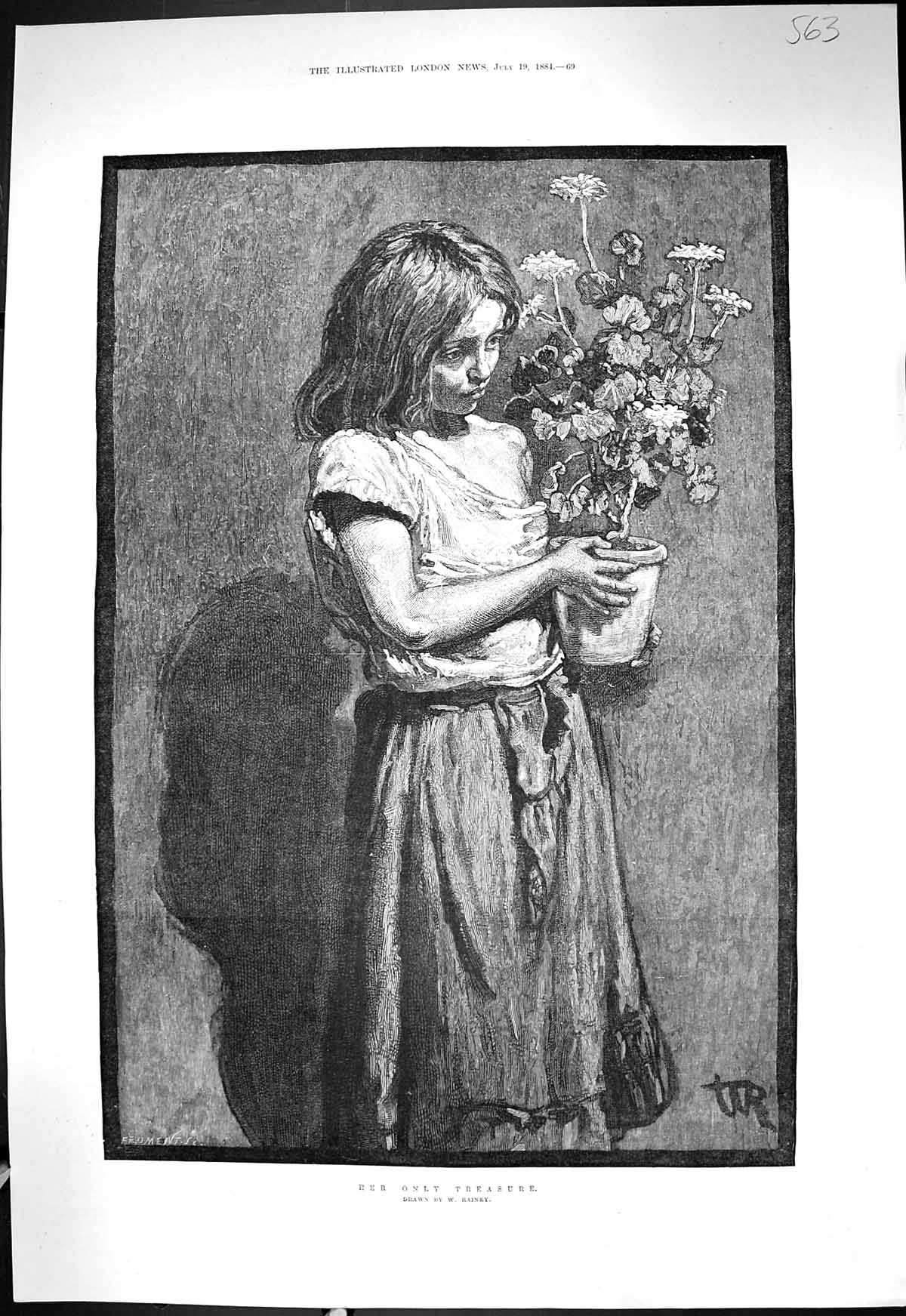 Old 1884 Poor Little Girl Flower Plant Rainey Art English Church Leip Victorian