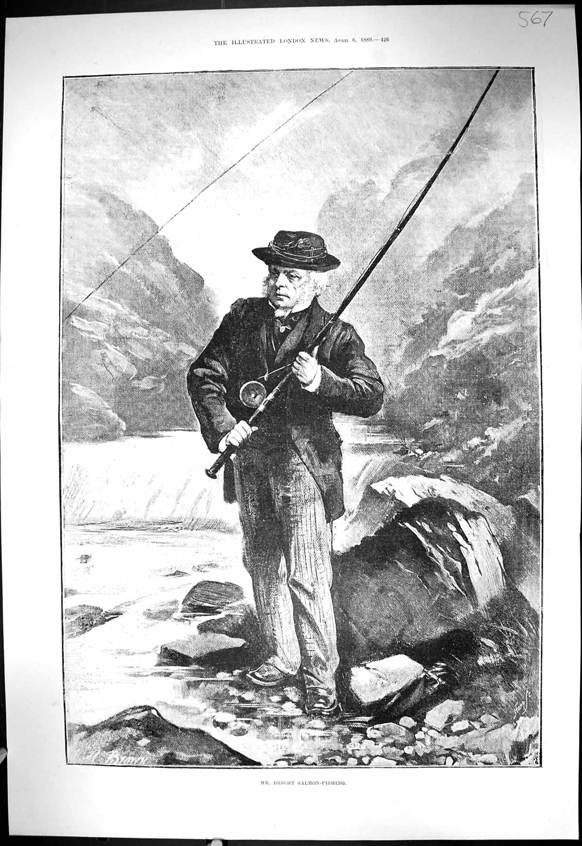 Old 1889 Mr. Bright Salmon Fishing River Gladstone House Commons Parl Victorian
