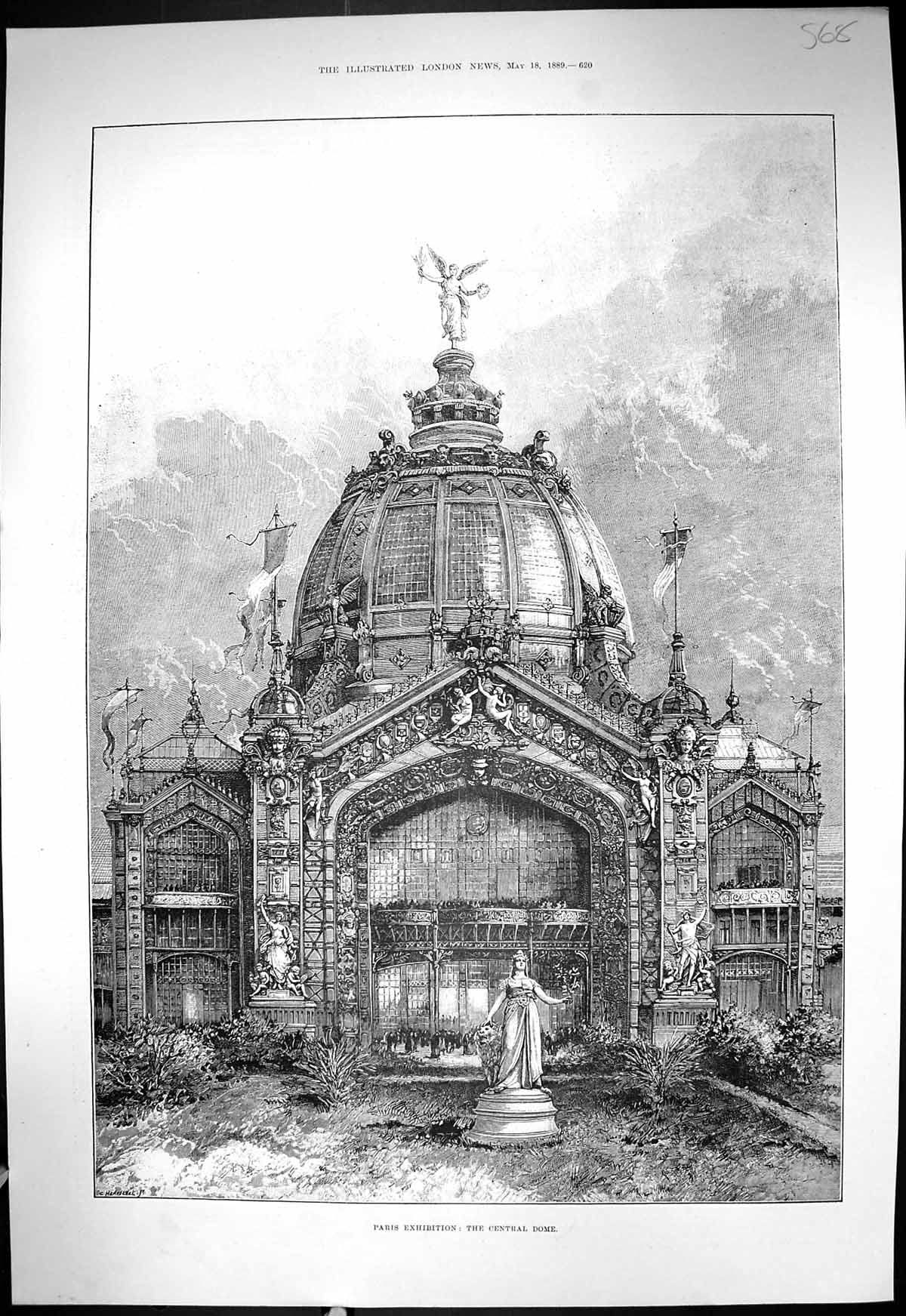 Old 1889 Paris Exhibition Central Dome Entrance Quai D'Orsay Architec Victorian