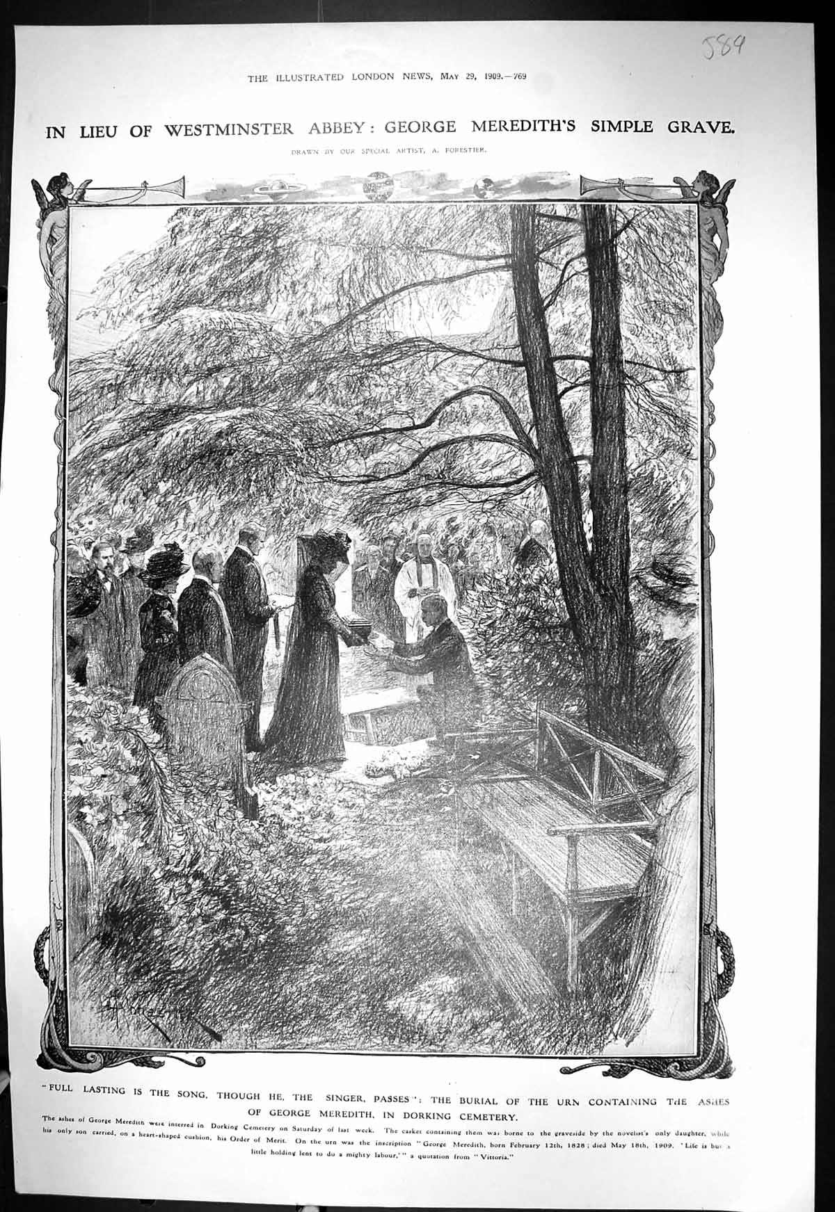 Old 1909 Ashes George Meredith Dorking Cemetery Fenton Douglas Haig D 20th