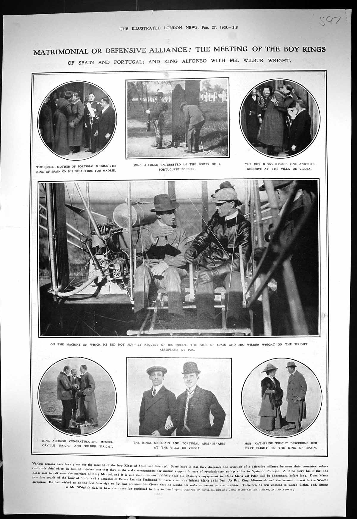 Old 1909 Spain King Alfonso Wilbur Wright Katherine Waterloo Dogs Sef 20th