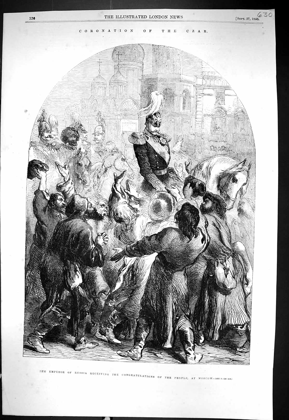 Old Print 1856 Coronation Czar Russia Moscow Ladies Paris Fashion October 19th