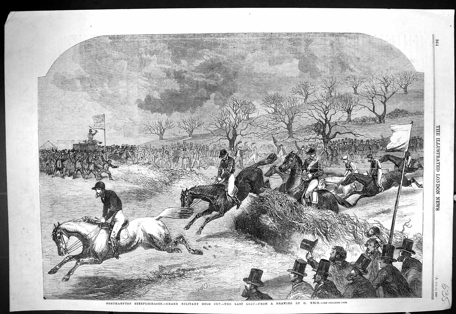 Antique Print 1860 Northampton Steeplechases GCup Horse Racing Monument Wil