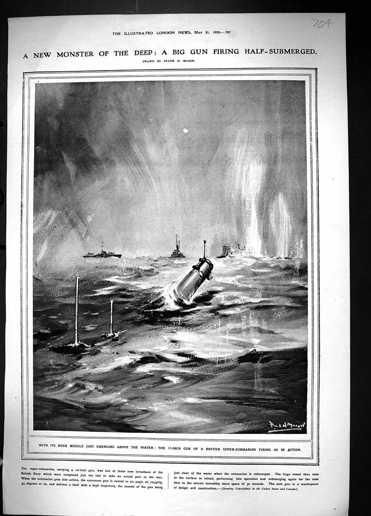 Old 1919 British Super Submarine Firing Ships War Royal Air Force Air 20th