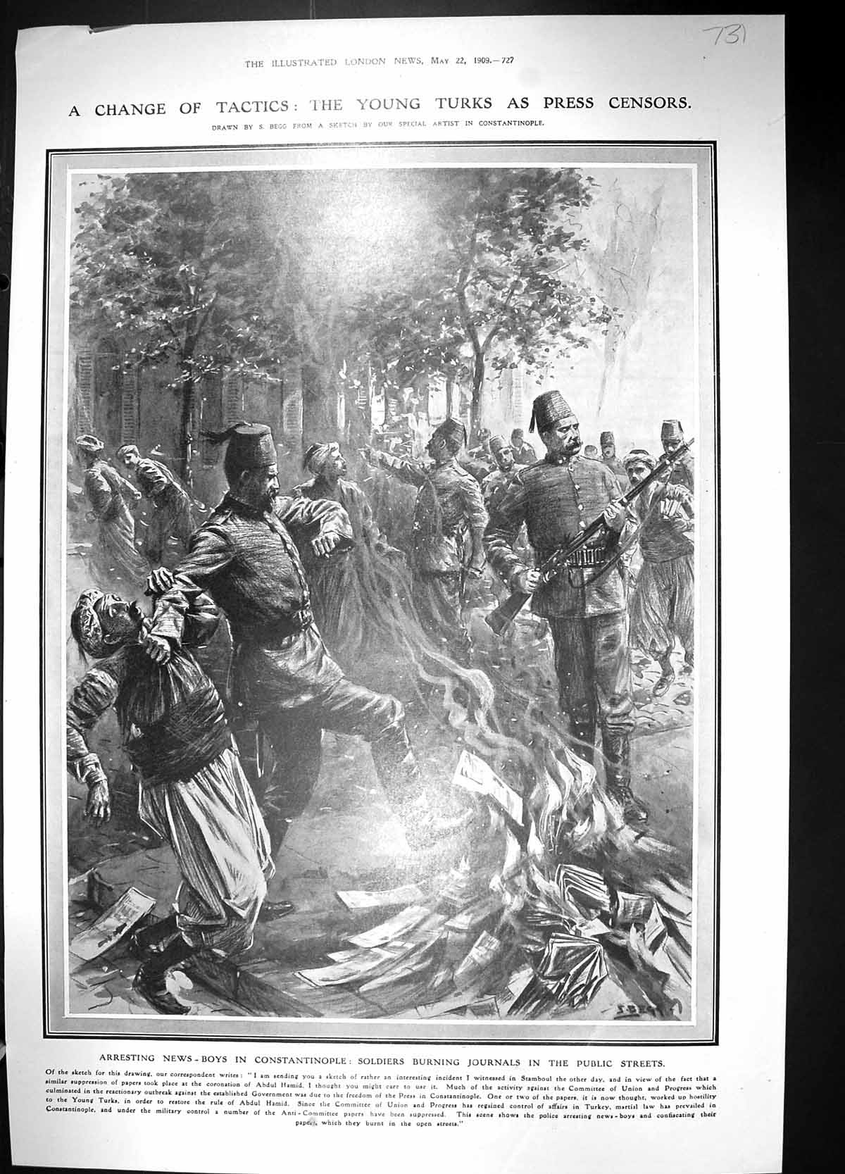 Old 1909 Tukrey Siers Arresting Newsboys Constantinople Goerge Mer 20th