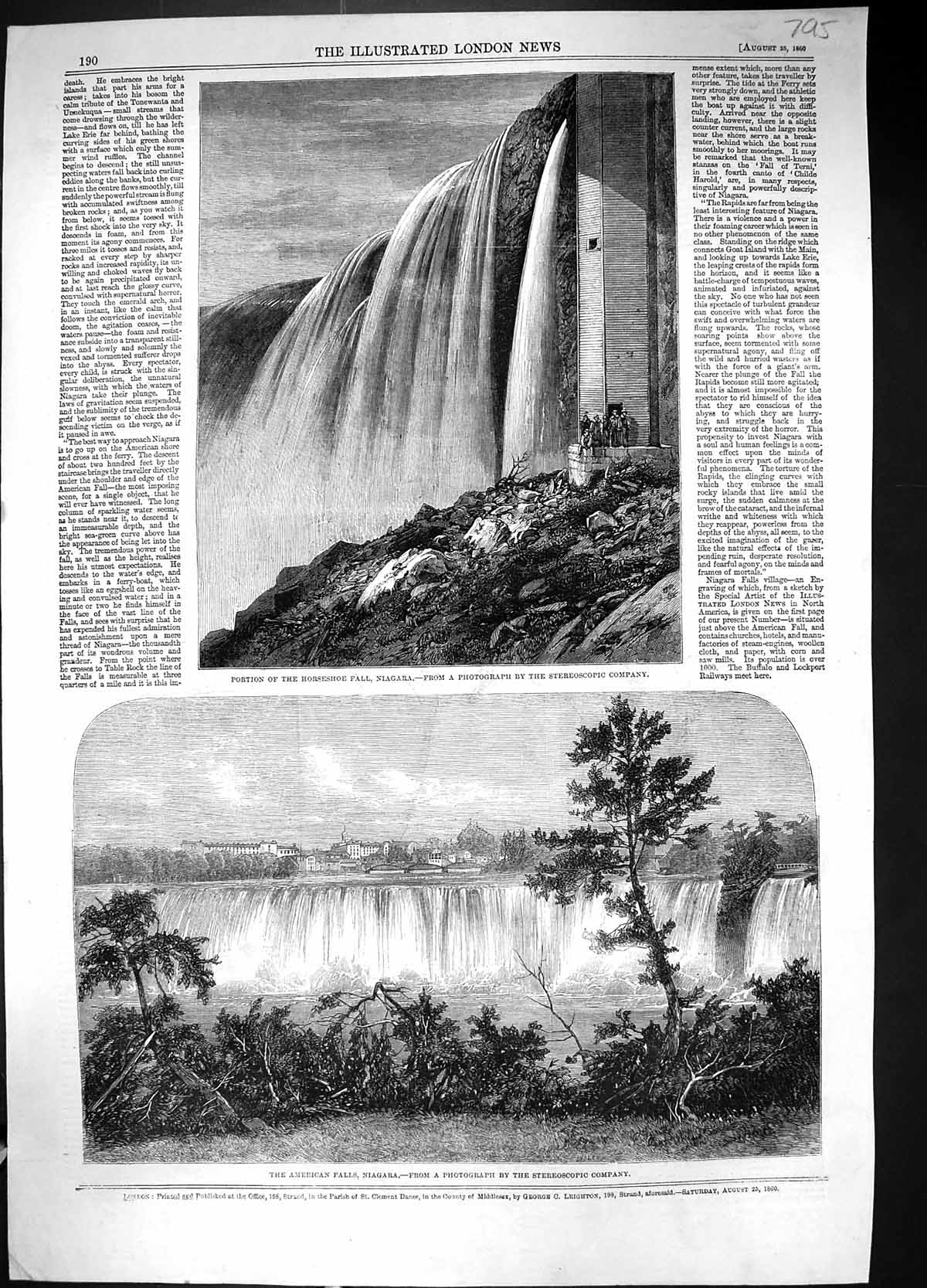 Old 1860 Horseshoe Falls Niagara America Trowel Prince Wales Victoria 19th