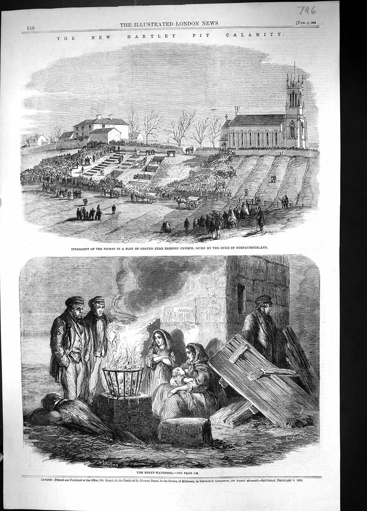 Old 1862 Hartley Pit Calamity Mining Earsdon Church Night-Watchers Bu 19th
