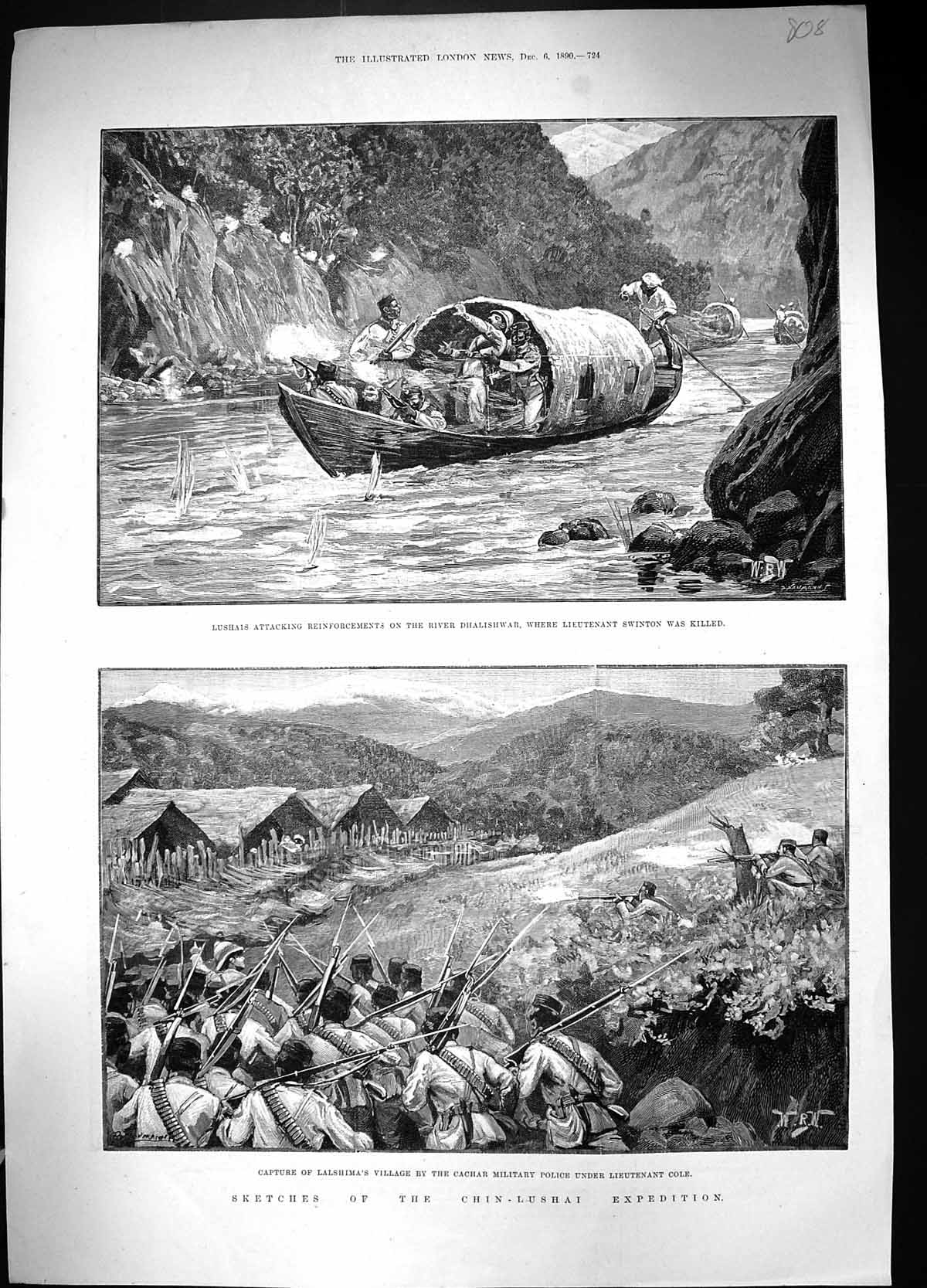Old 1890 Lushais River Dhalishwar Swinton Lalshima Chin-Lushai Cole K 19th