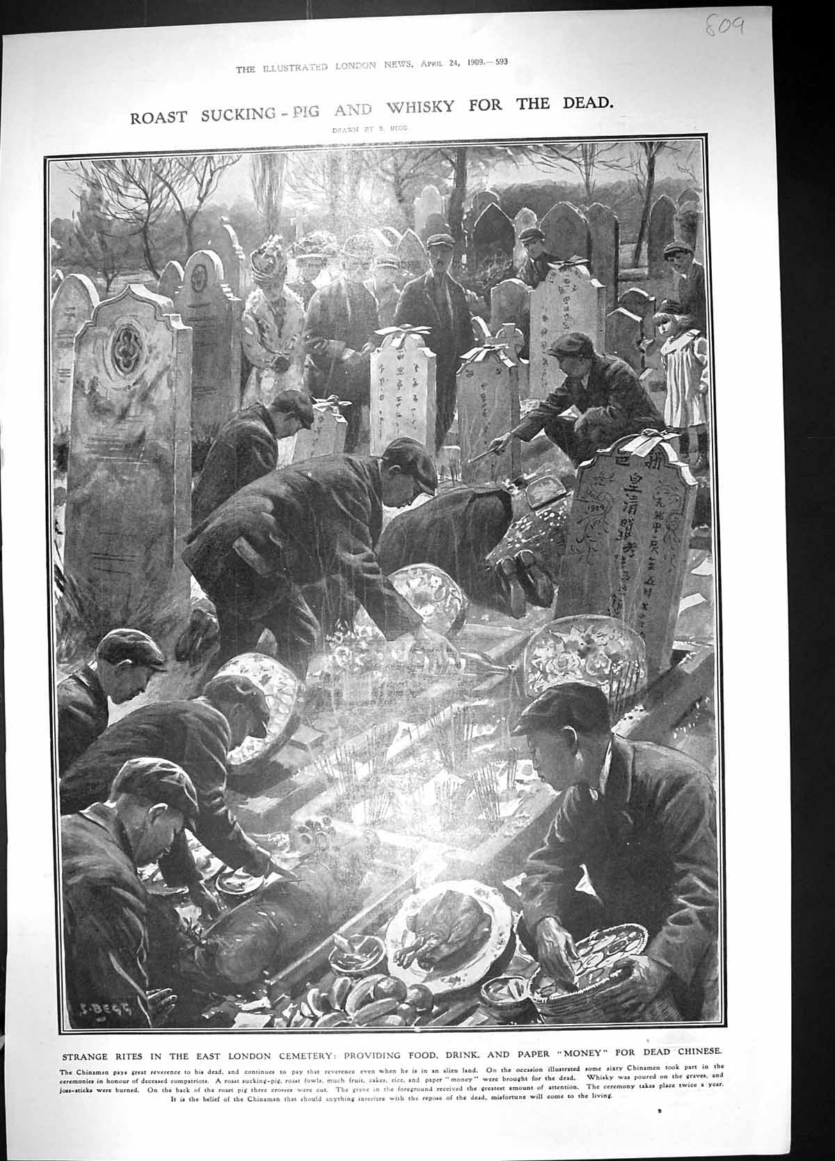 Old 1909 Rites London Cemetery Roast Sucking Pig Whisky Herkomer Dick 20th